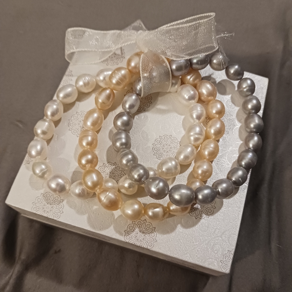 NEW! Freshwater Pearl Bracelets (Set Of 3)